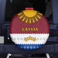 Latvia Spare Tire Cover with Three Stars Design and Traditional Pattern Details