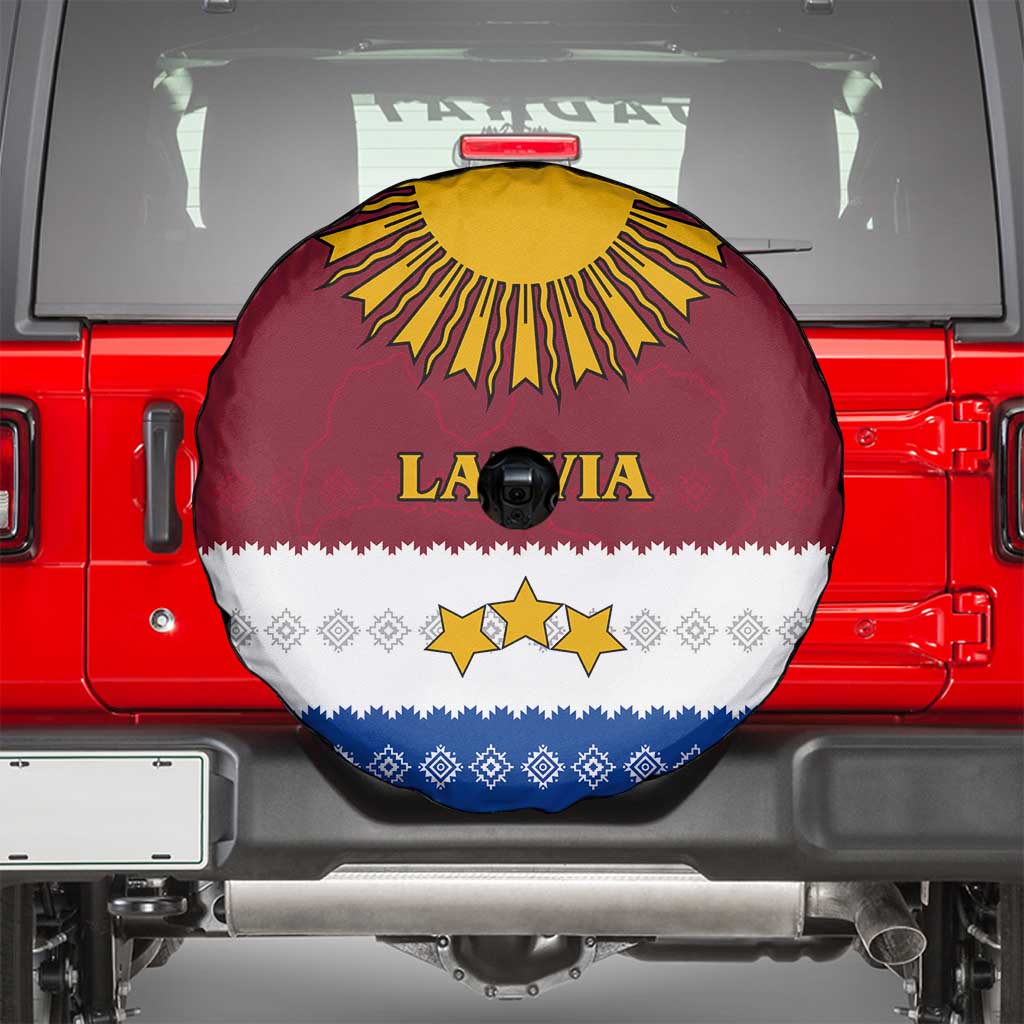 Latvia Spare Tire Cover with Three Stars Design and Traditional Pattern Details