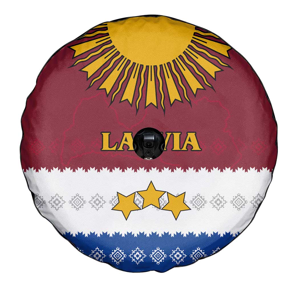 Latvia Spare Tire Cover with Three Stars Design and Traditional Pattern Details