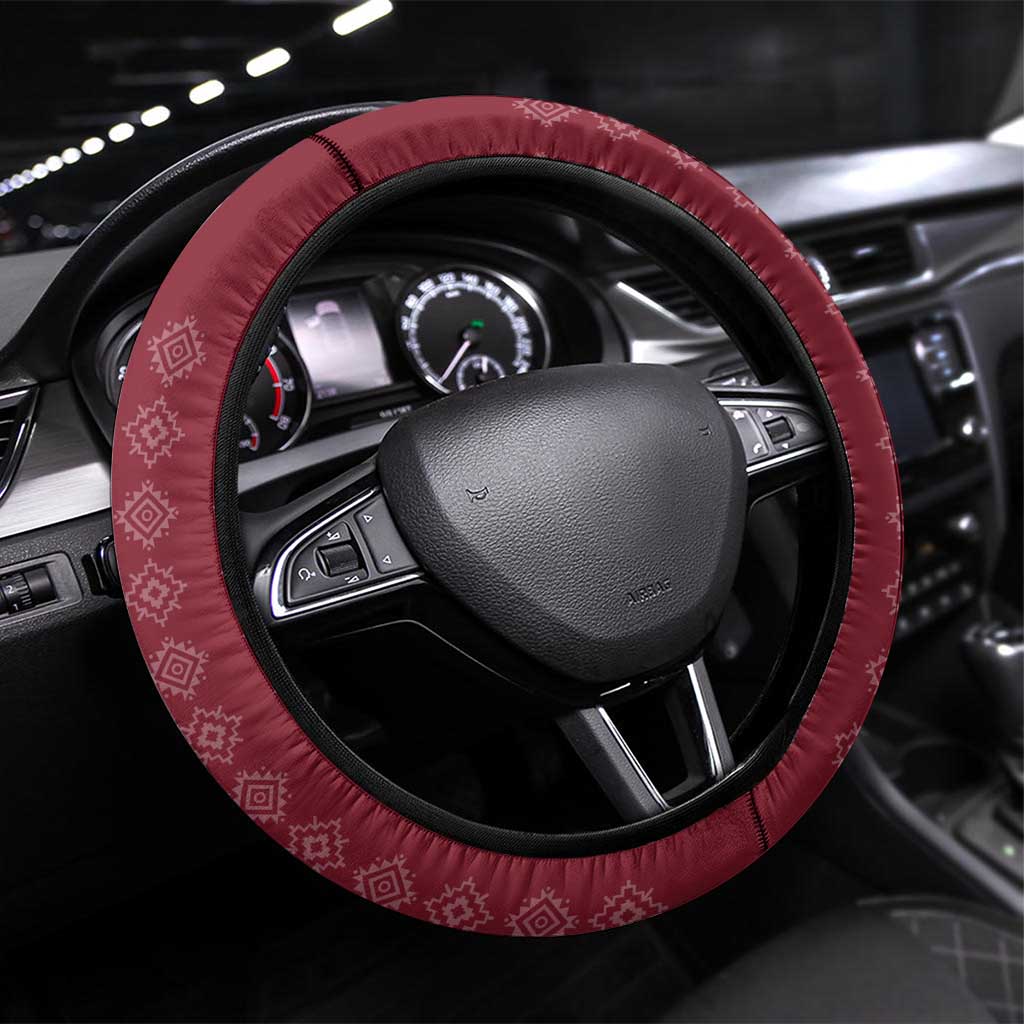 Latvia Steering Wheel Cover with Three Stars Design and Traditional Pattern Details