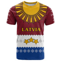Latvia T Shirt with Three Stars Design and Traditional Pattern Details