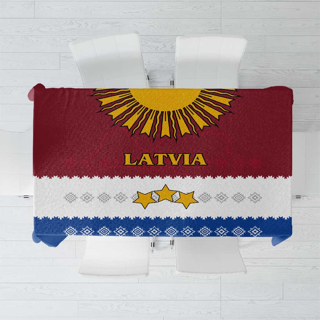Latvia Tablecloth with Three Stars Design and Traditional Pattern Details