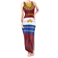 Latvia Tank Maxi Dress with Three Stars Design and Traditional Pattern Details
