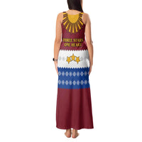 Latvia Tank Maxi Dress with Three Stars Design and Traditional Pattern Details