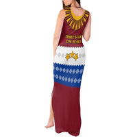 Latvia Tank Maxi Dress with Three Stars Design and Traditional Pattern Details
