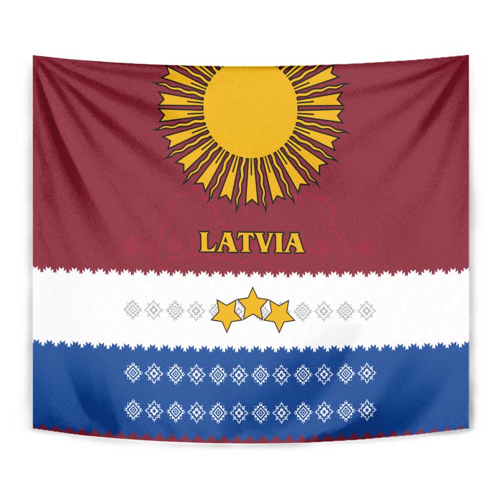 Latvia Tapestry with Three Stars Design and Traditional Pattern Details