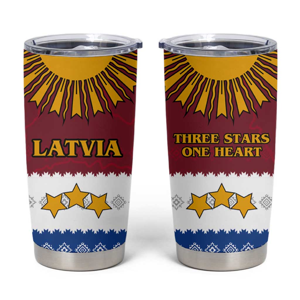 Latvia Tumbler Cup with Three Stars Design and Traditional Pattern Details
