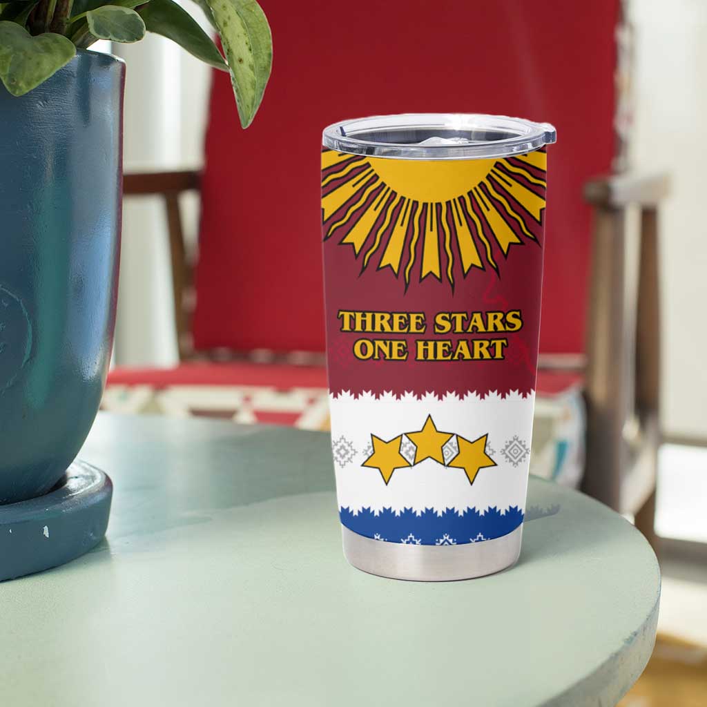 Latvia Tumbler Cup with Three Stars Design and Traditional Pattern Details