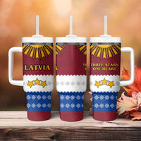 Latvia Tumbler With Handle with Three Stars Design and Traditional Pattern Details