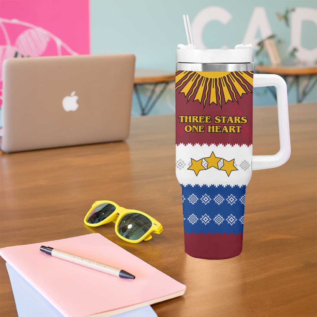 Latvia Tumbler With Handle with Three Stars Design and Traditional Pattern Details