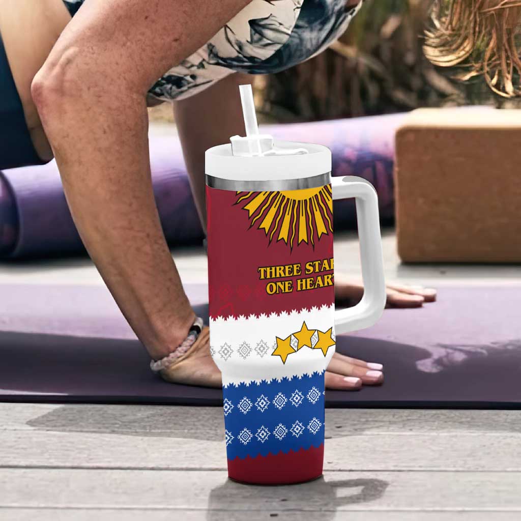 Latvia Tumbler With Handle with Three Stars Design and Traditional Pattern Details