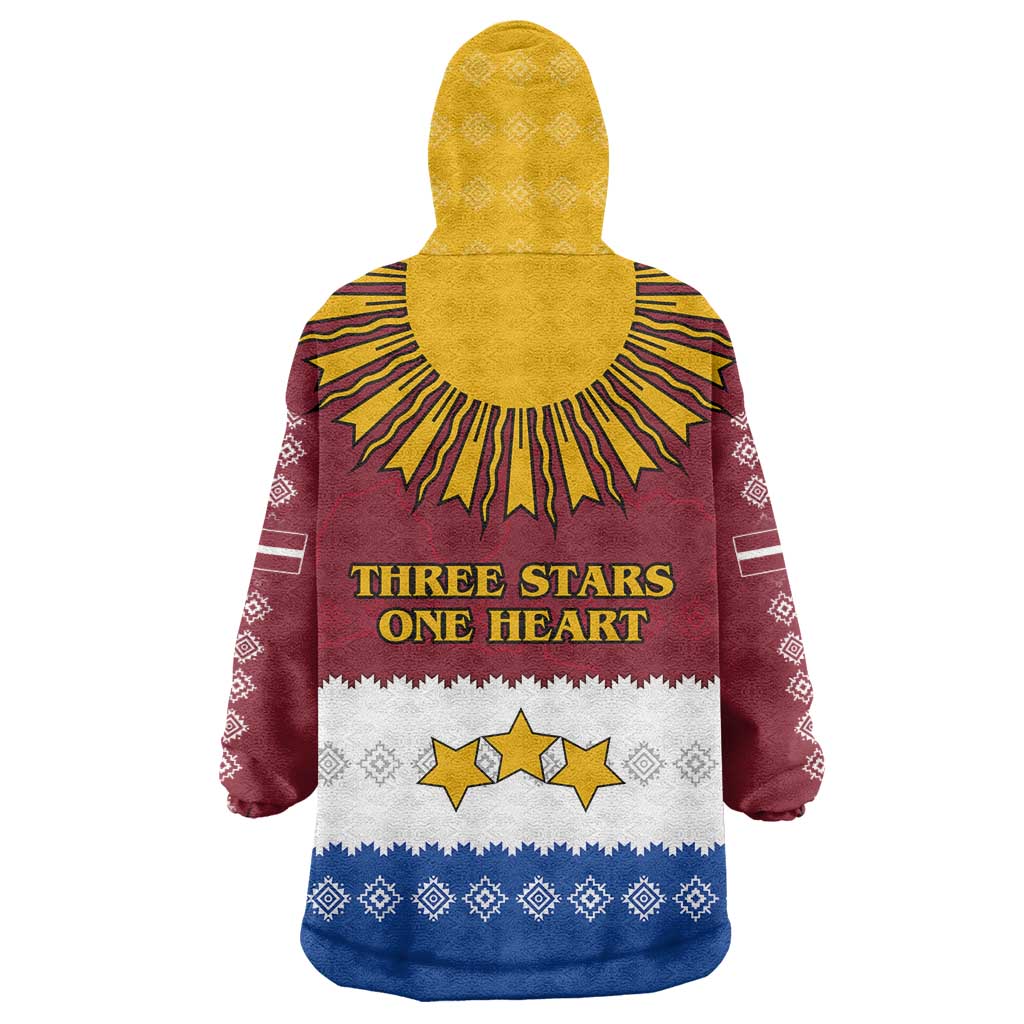 Latvia Wearable Blanket Hoodie with Three Stars Design and Traditional Pattern Details