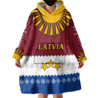 Latvia Wearable Blanket Hoodie with Three Stars Design and Traditional Pattern Details