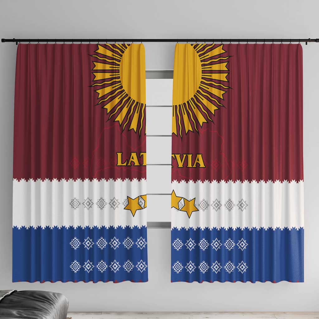 Latvia Window Curtain with Three Stars Design and Traditional Pattern Details