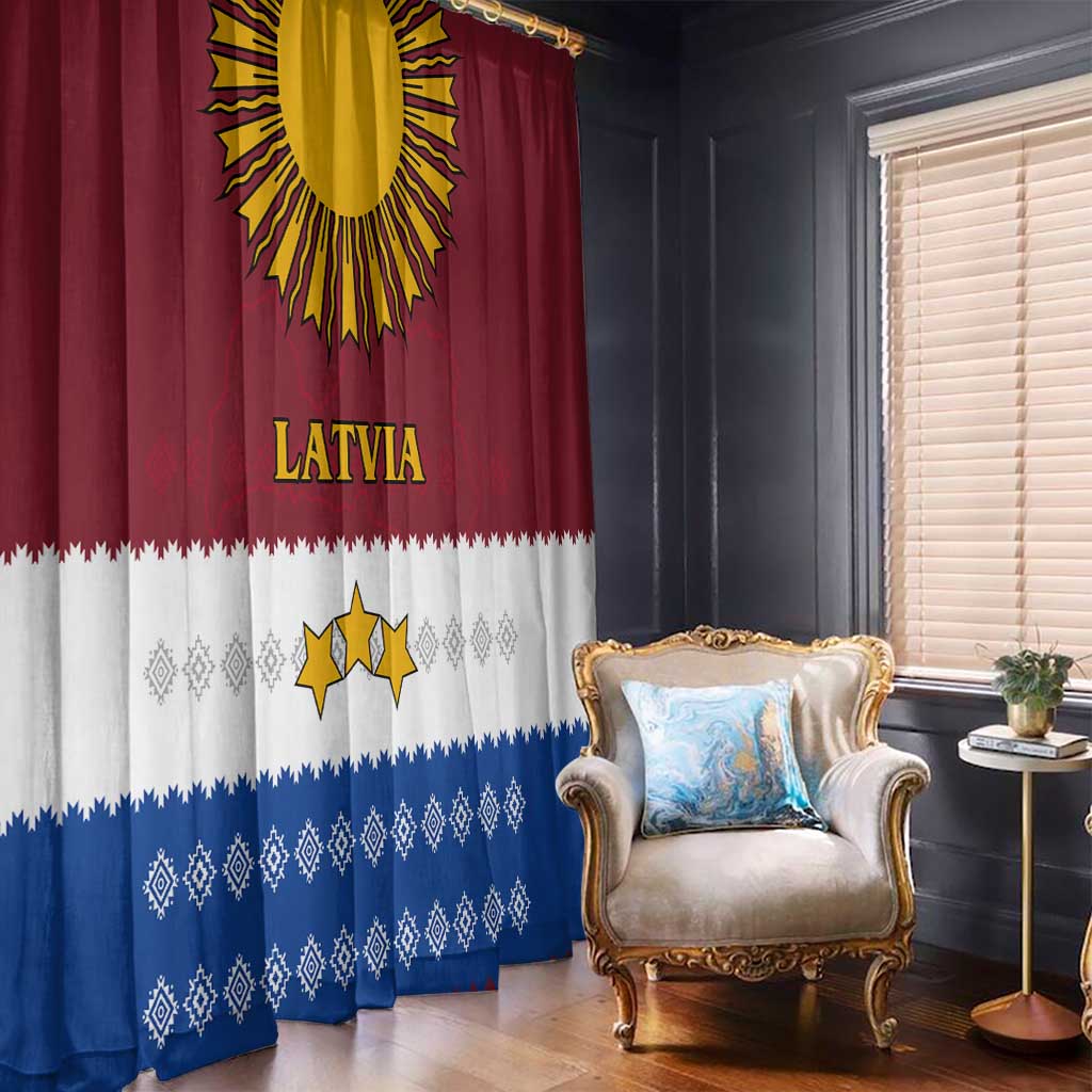 Latvia Window Curtain with Three Stars Design and Traditional Pattern Details