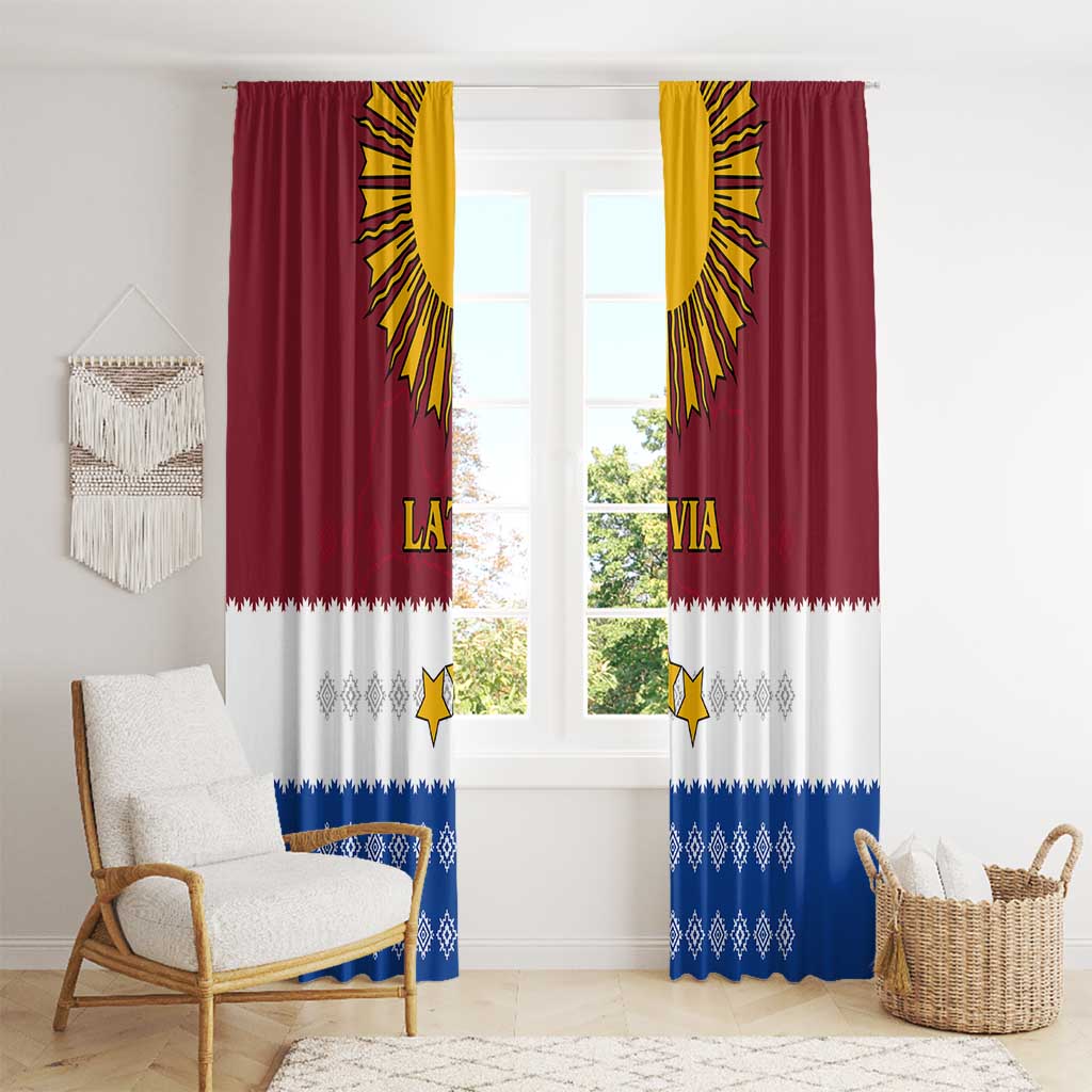Latvia Window Curtain with Three Stars Design and Traditional Pattern Details