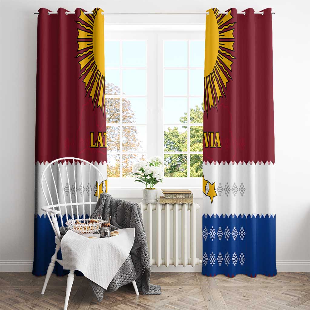 Latvia Window Curtain with Three Stars Design and Traditional Pattern Details