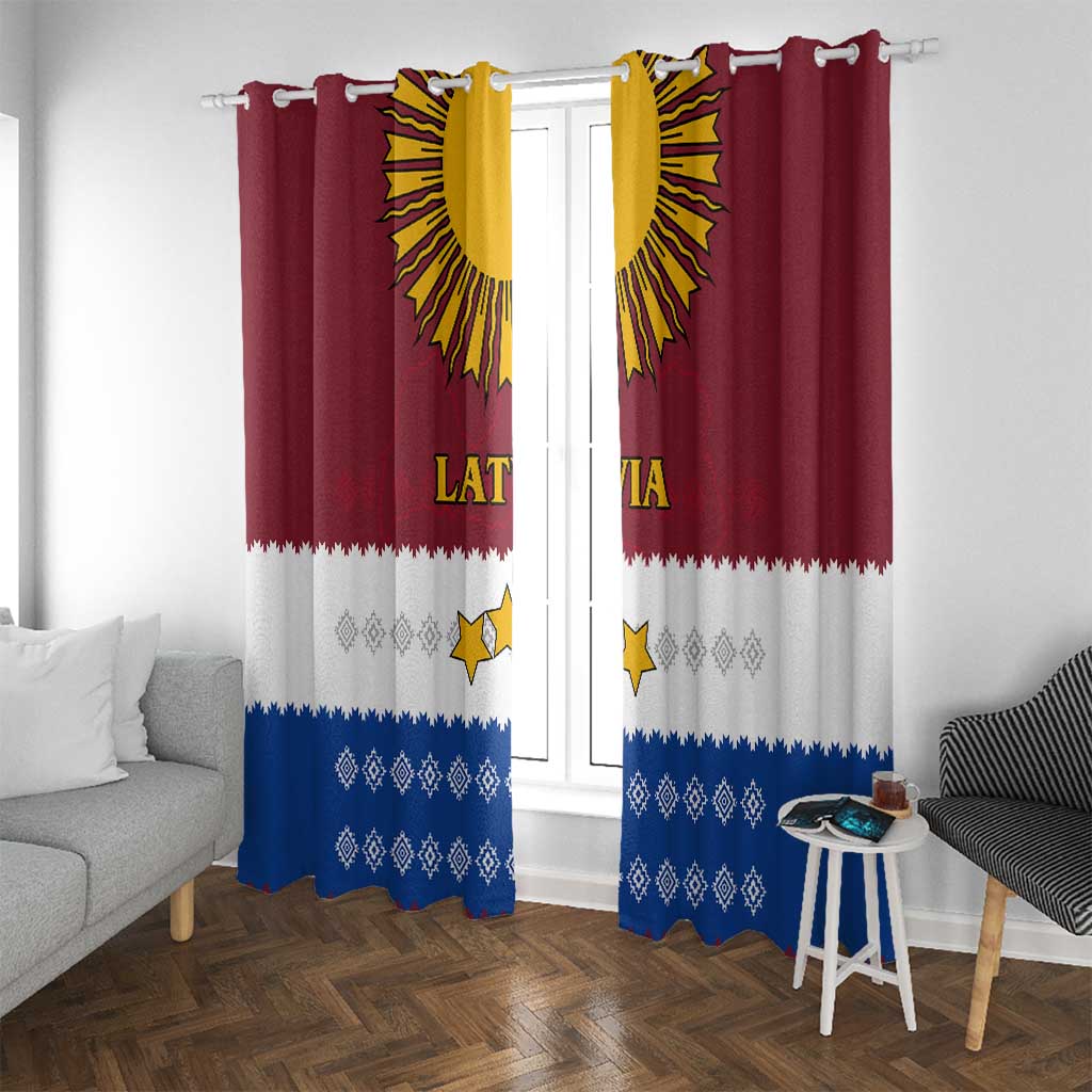 Latvia Window Curtain with Three Stars Design and Traditional Pattern Details