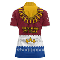 Latvia Women Polo Shirt with Three Stars Design and Traditional Pattern Details