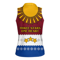 Latvia Women Sleeveless Polo Shirt with Three Stars Design and Traditional Pattern Details