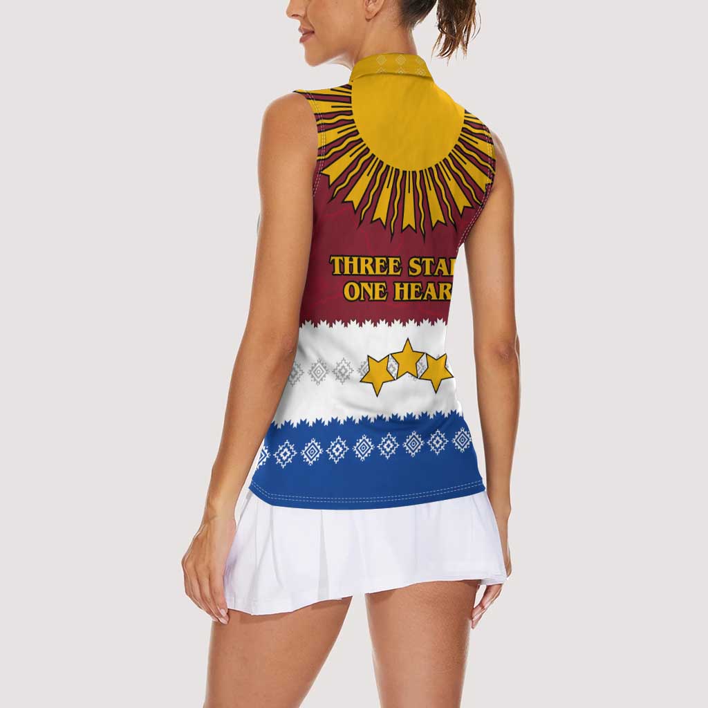 Latvia Women Sleeveless Polo Shirt with Three Stars Design and Traditional Pattern Details