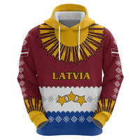 Latvia Zip Hoodie with Three Stars Design and Traditional Pattern Details