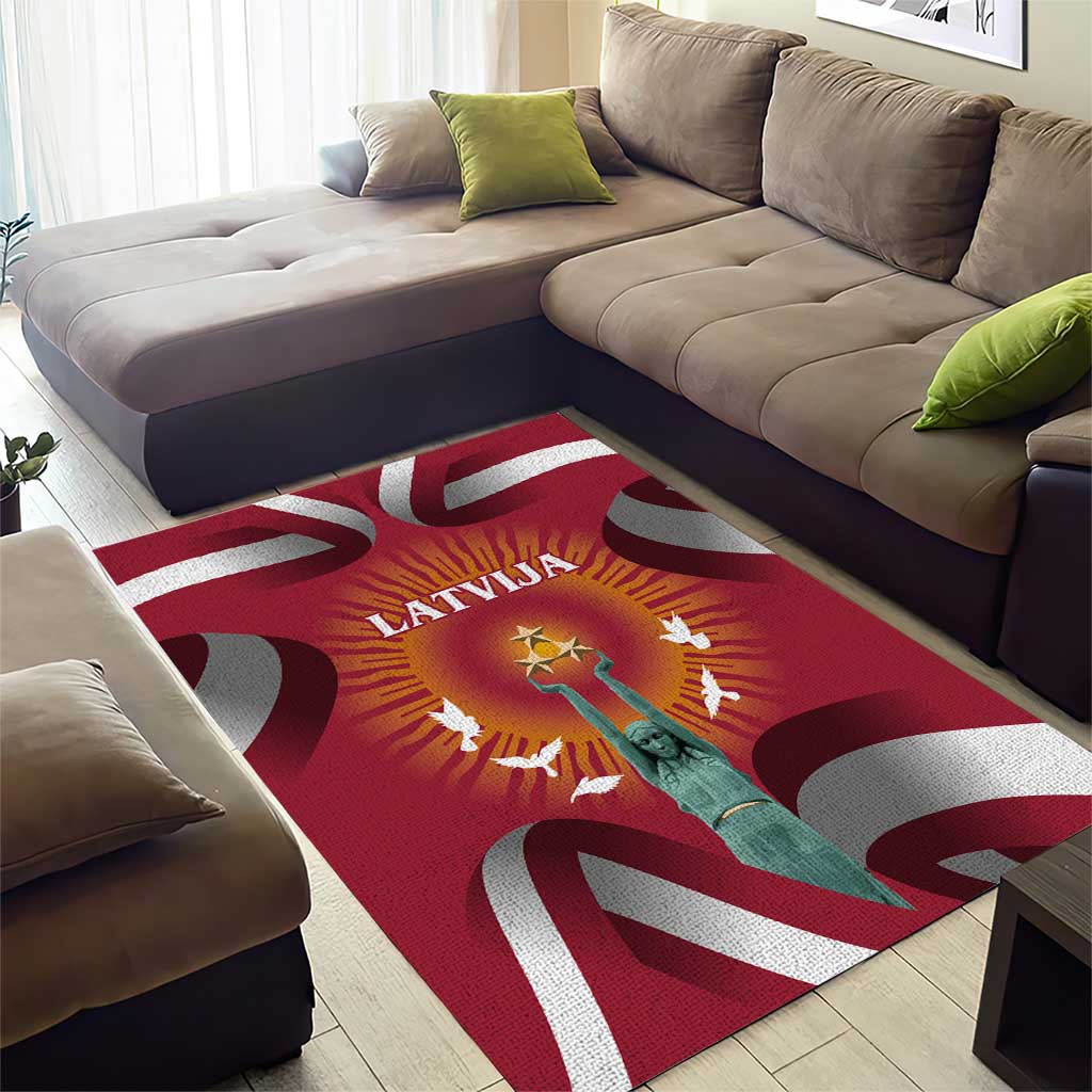 Latvia Area Rug with Freedom Monument and Doves Graphic – 18 November 1918 Design