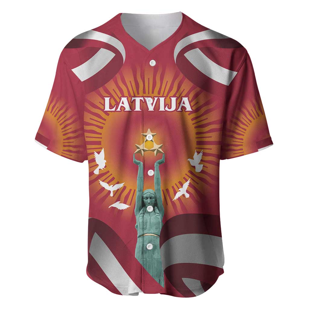 Latvia Baseball Jersey with Freedom Monument and Doves Graphic – 18 November 1918 Design