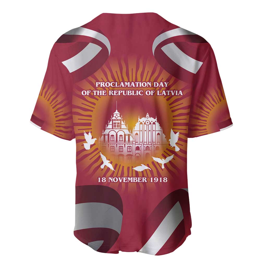 Latvia Baseball Jersey with Freedom Monument and Doves Graphic – 18 November 1918 Design