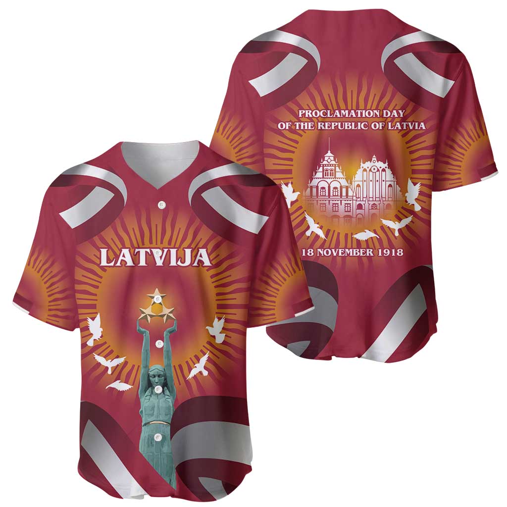 Latvia Baseball Jersey with Freedom Monument and Doves Graphic – 18 November 1918 Design