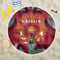 Latvia Beach Blanket with Freedom Monument and Doves Graphic – 18 November 1918 Design