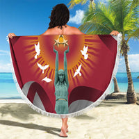 Latvia Beach Blanket with Freedom Monument and Doves Graphic – 18 November 1918 Design