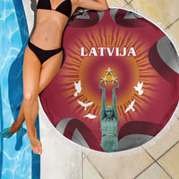Latvia Beach Blanket with Freedom Monument and Doves Graphic – 18 November 1918 Design