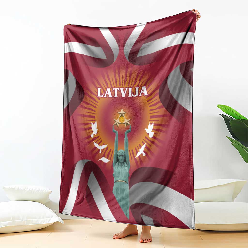Latvia Blanket with Freedom Monument and Doves Graphic – 18 November 1918 Design