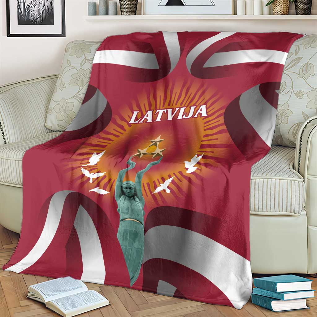 Latvia Blanket with Freedom Monument and Doves Graphic – 18 November 1918 Design