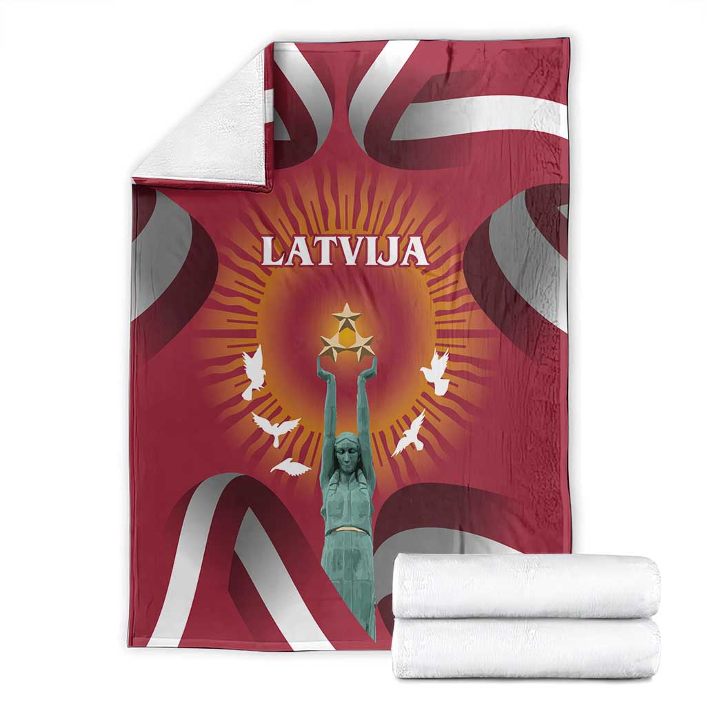 Latvia Blanket with Freedom Monument and Doves Graphic – 18 November 1918 Design