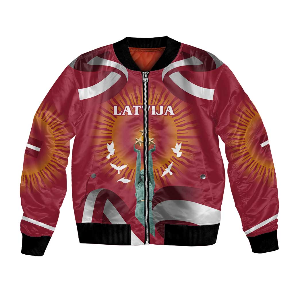 Latvia Bomber Jacket with Freedom Monument and Doves Graphic – 18 November 1918 Design
