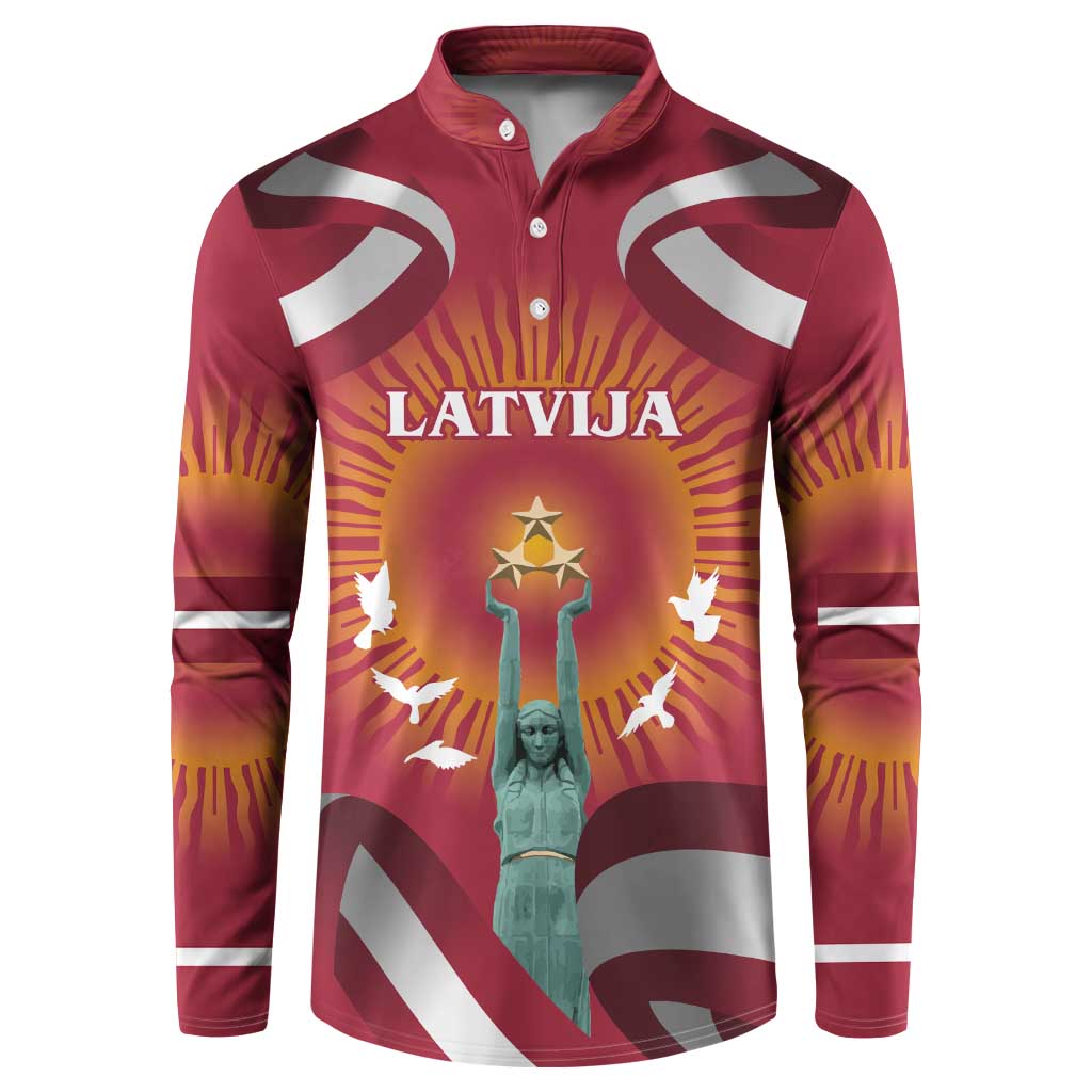 Latvia Button Sweatshirt with Freedom Monument and Doves Graphic – 18 November 1918 Design