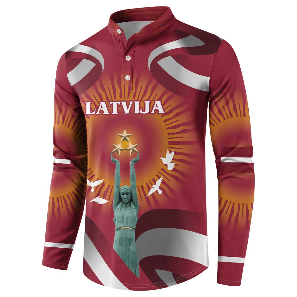 Latvia Button Sweatshirt with Freedom Monument and Doves Graphic – 18 November 1918 Design