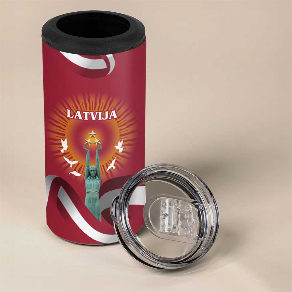 Latvia 4 in 1 Can Cooler Tumbler with Freedom Monument and Doves Graphic – 18 November 1918 Design