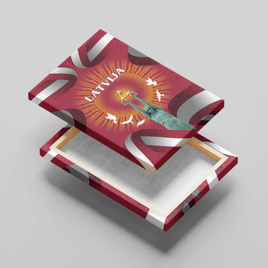 Latvia Canvas Wall Art with Freedom Monument and Doves Graphic – 18 November 1918 Design