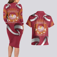 Latvia Couples Matching Long Sleeve Bodycon Dress and Hawaiian Shirt with Freedom Monument and Doves Graphic – 18 November 1918 Design