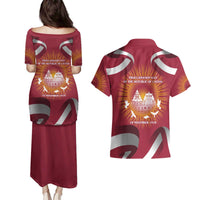 Latvia Couples Matching Puletasi and Hawaiian Shirt with Freedom Monument and Doves Graphic – 18 November 1918 Design