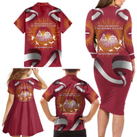 Latvia Family Matching Long Sleeve Bodycon Dress and Hawaiian Shirt with Freedom Monument and Doves Graphic – 18 November 1918 Design