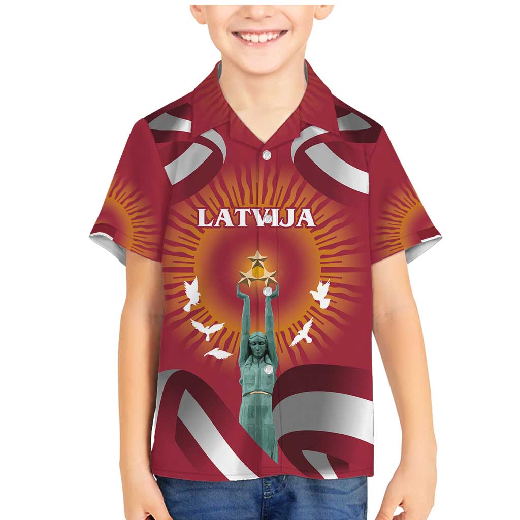 Latvia Family Matching Mermaid Dress and Hawaiian Shirt with Freedom Monument and Doves Graphic – 18 November 1918 Design