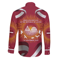 Latvia Family Matching Off The Shoulder Long Sleeve Dress and Hawaiian Shirt with Freedom Monument and Doves Graphic – 18 November 1918 Design