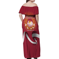 Latvia Family Matching Off Shoulder Maxi Dress and Hawaiian Shirt with Freedom Monument and Doves Graphic – 18 November 1918 Design