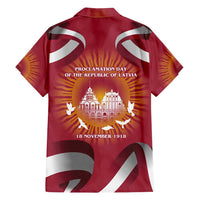 Latvia Family Matching Off Shoulder Short Dress and Hawaiian Shirt with Freedom Monument and Doves Graphic – 18 November 1918 Design