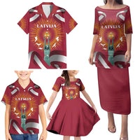 Latvia Family Matching Puletasi and Hawaiian Shirt with Freedom Monument and Doves Graphic – 18 November 1918 Design