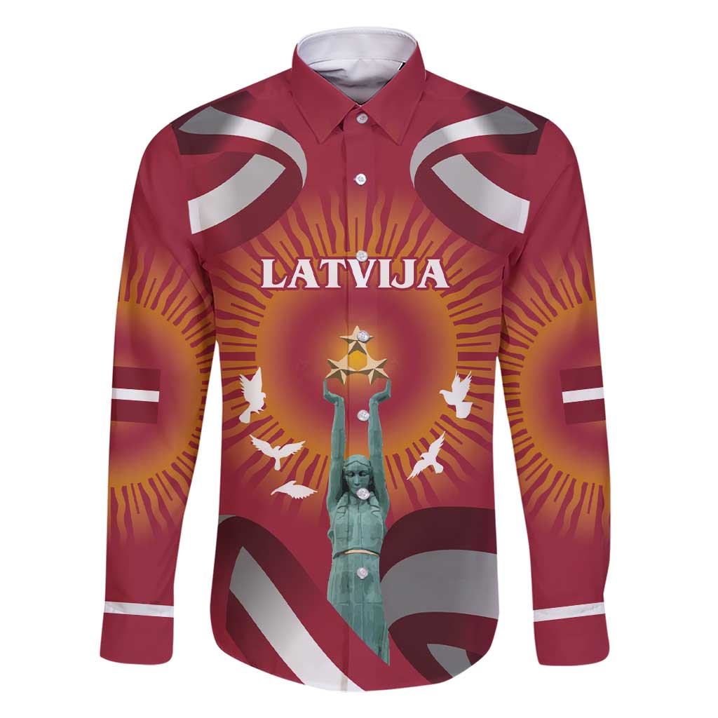 Latvia Family Matching Short Sleeve Bodycon Dress and Hawaiian Shirt with Freedom Monument and Doves Graphic – 18 November 1918 Design